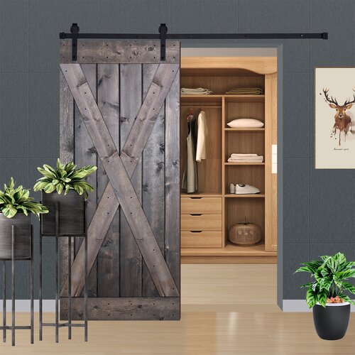 Paneled Wood Barn Door With Installation Hardware Kit 